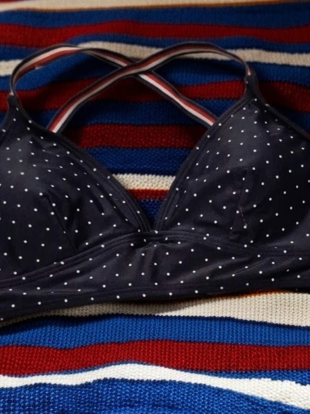 Tommy Hilfiger Navy & White Polka Dot Crossback Bikini Top